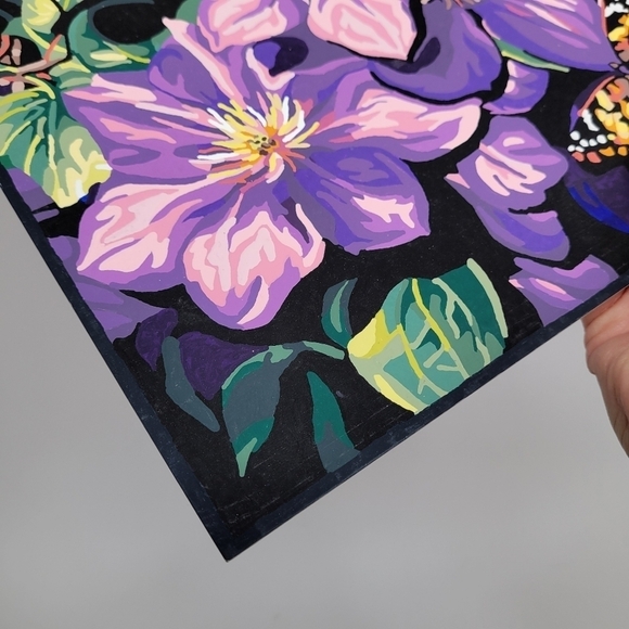 Clematis & Butterflies Finished Acrylic Paint By Number Painting 11×14 W/ Border - Picture 13 of 17